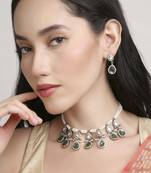 incredible oval shape pearl brass kundan antique gold plated choker necklace set for women