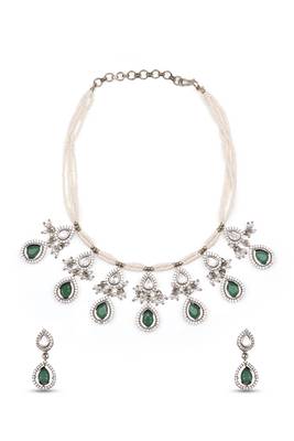 incredible oval shape pearl brass kundan antique gold plated choker necklace set for women 4