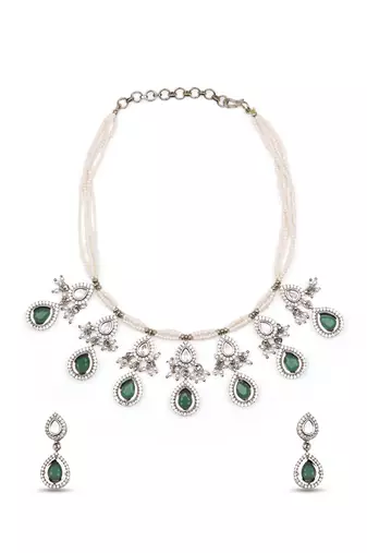incredible oval shape pearl brass kundan antique gold plated choker necklace set for women