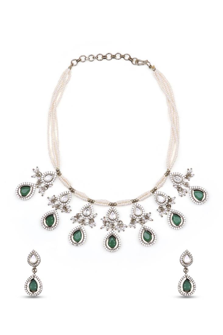 incredible oval shape pearl brass kundan antique gold plated choker necklace set for women