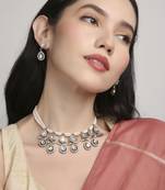 gorgeous oval shape pearl brass kundan antique gold plated choker necklace set for women