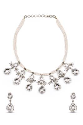 gorgeous oval shape pearl brass kundan antique gold plated choker necklace set for women 4