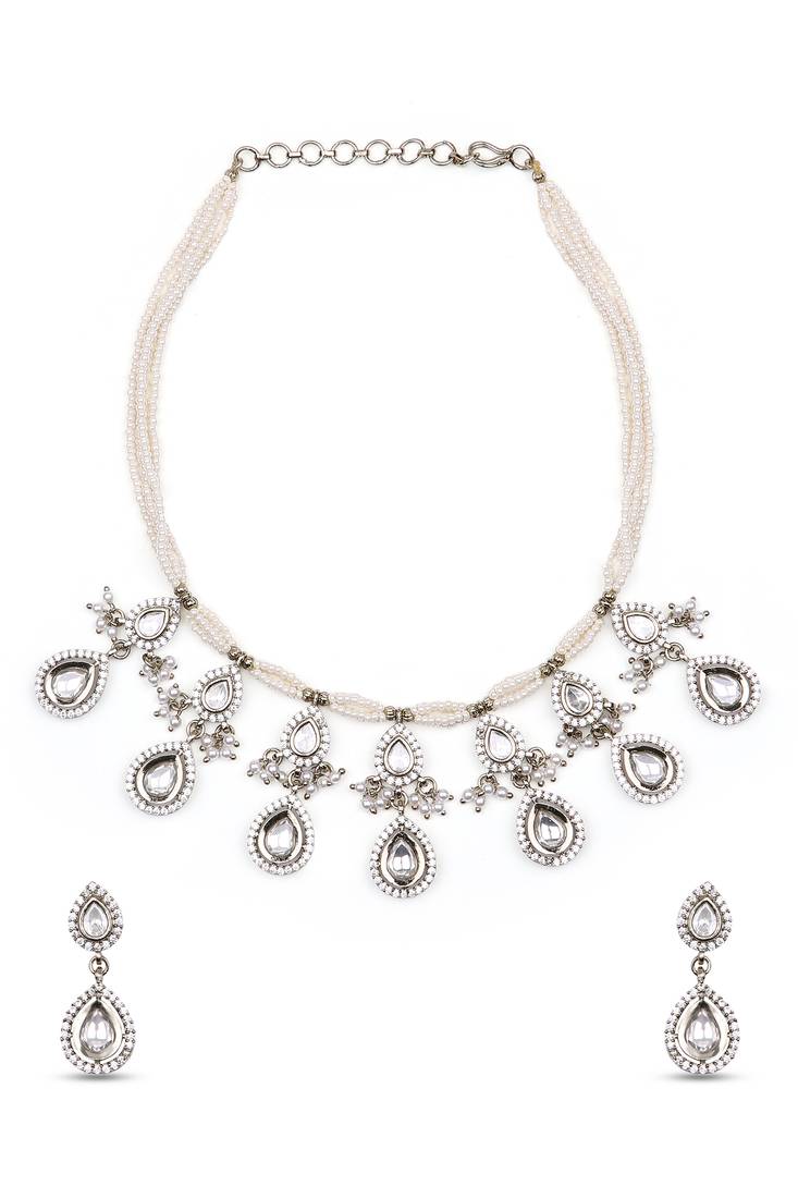gorgeous oval shape pearl brass kundan antique gold plated choker necklace set for women