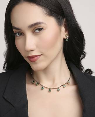 fine circle shape brass kundan antique gold plated choker necklace set for women 1