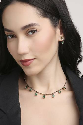 fine circle shape brass kundan antique gold plated choker necklace set for women