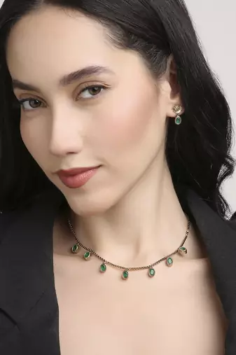 fine circle shape brass kundan antique gold plated choker necklace set for women