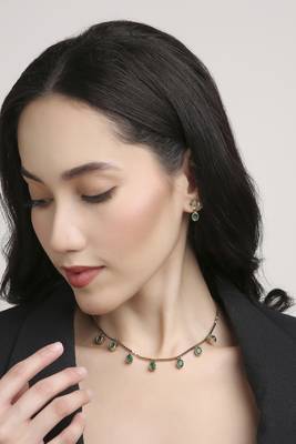fine circle shape brass kundan antique gold plated choker necklace set for women 5