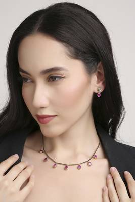 finely circle shape brass kundan antique gold plated choker necklace set for women 1