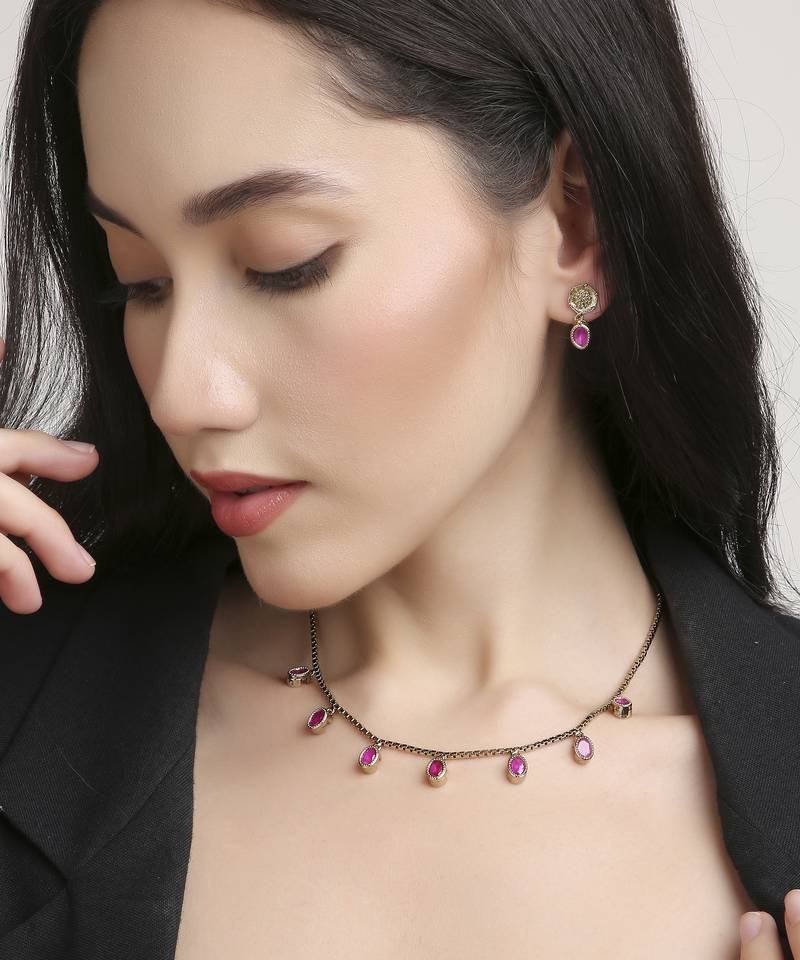 finely circle shape brass kundan antique gold plated choker necklace set for women