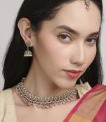 glorious flower design pearl kundan antique gold plated choker jewellery set for women