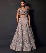 Mauve Mocha Embroidered Satin Lehenga Set