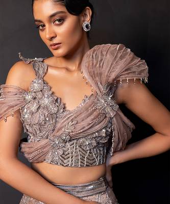 Mauve Mocha Embroidered Satin Lehenga Set 3