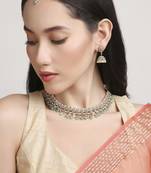 gorgeous flower design pearl kundan antique gold plated choker jewellery set for women