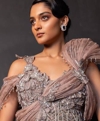 Mauve Mocha Embroidered Satin Lehenga Set 4