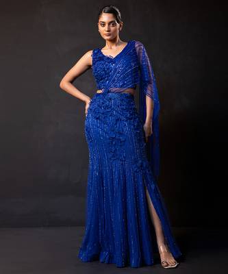 Royal Blue Embroidered Net Lehenga Set 1