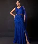 Royal Blue Embroidered Net Lehenga Set