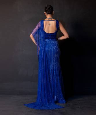 Royal Blue Embroidered Net Lehenga Set 2