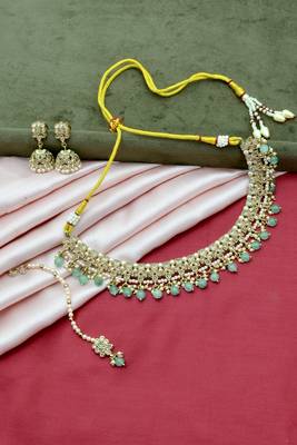 gorgeous flower design pearl kundan antique gold plated choker jewellery set for women 2