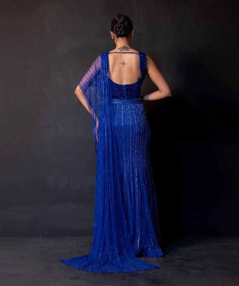 Royal Blue Embroidered Net Lehenga Set