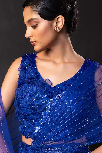 Royal Blue Embroidered Net Lehenga Set