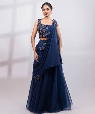 Navy Blue Organza Lehenga Set 1