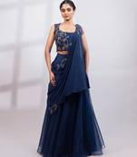 Navy Blue Organza Lehenga Set