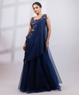 Navy Blue Organza Lehenga Set 2