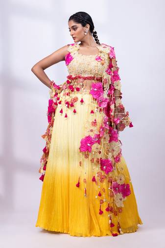 Yellow Ombre Chinon Lehenga Set