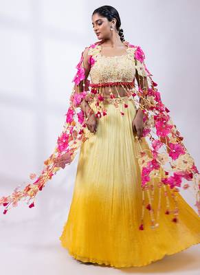 Yellow Ombre Chinon Lehenga Set 2