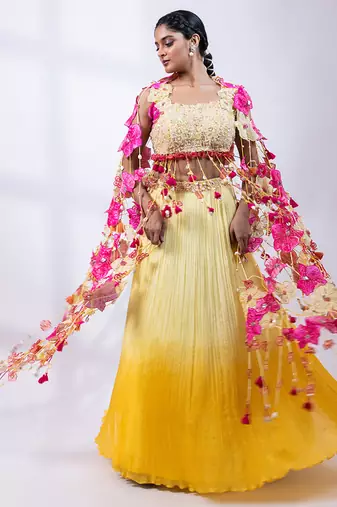 Yellow Ombre Chinon Lehenga Set