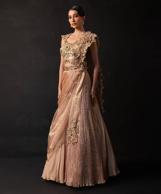 Rose Gold Embroidered Organza Chinon Lehenga Set 1