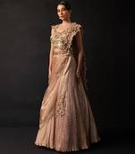 Rose Gold Embroidered Organza Chinon Lehenga Set