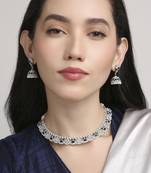 incredible flower design pearl kundan silver plated choker jewellery set for women