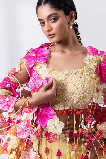 Yellow Ombre Chinon Lehenga Set