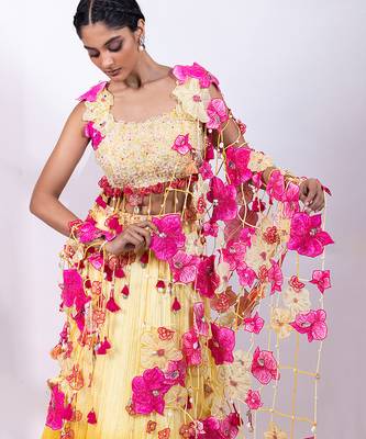 Yellow Ombre Chinon Lehenga Set 4