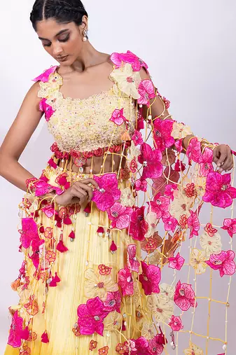 Yellow Ombre Chinon Lehenga Set