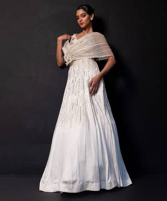 Ivory Embroidered Modal Satin Lehenga Set 1