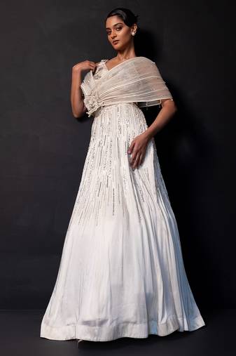 Ivory Embroidered Modal Satin Lehenga Set