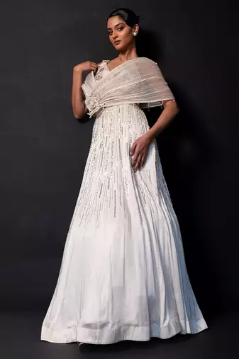 Ivory Embroidered Modal Satin Lehenga Set