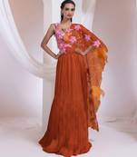 Rust Orange Chinon Organza Lehenga Set
