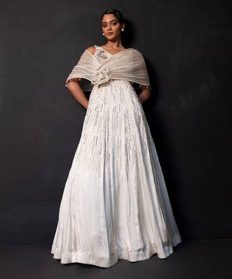 Ivory Embroidered Modal Satin Lehenga Set 2