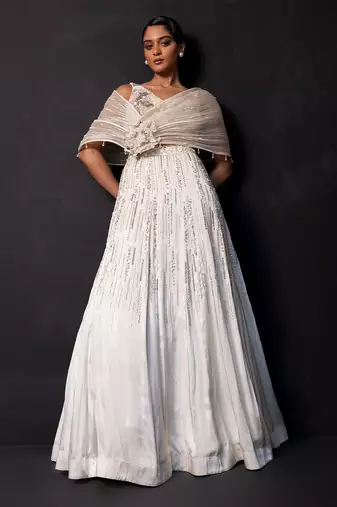 Ivory Embroidered Modal Satin Lehenga Set