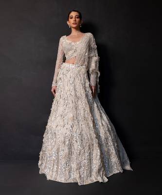 Ivory Embroidered Tulle Net Lehenga Set 1