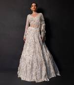 Ivory Embroidered Tulle Net Lehenga Set