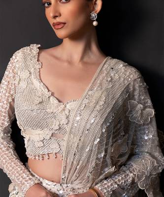 Ivory Embroidered Tulle Net Lehenga Set 2