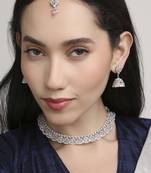 lavish flower design pearl kundan silver plated choker jewellery set for women
