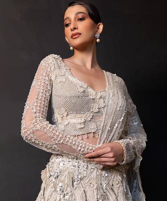 Ivory Embroidered Tulle Net Lehenga Set 3