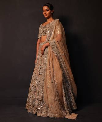Champagne Gold Embroidered Silk Lehenga Set 1