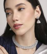 lovely flower design pearl kundan silver plated choker jewellery set for women