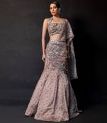 Mocha Brown Embroidered Organza Lehenga Set